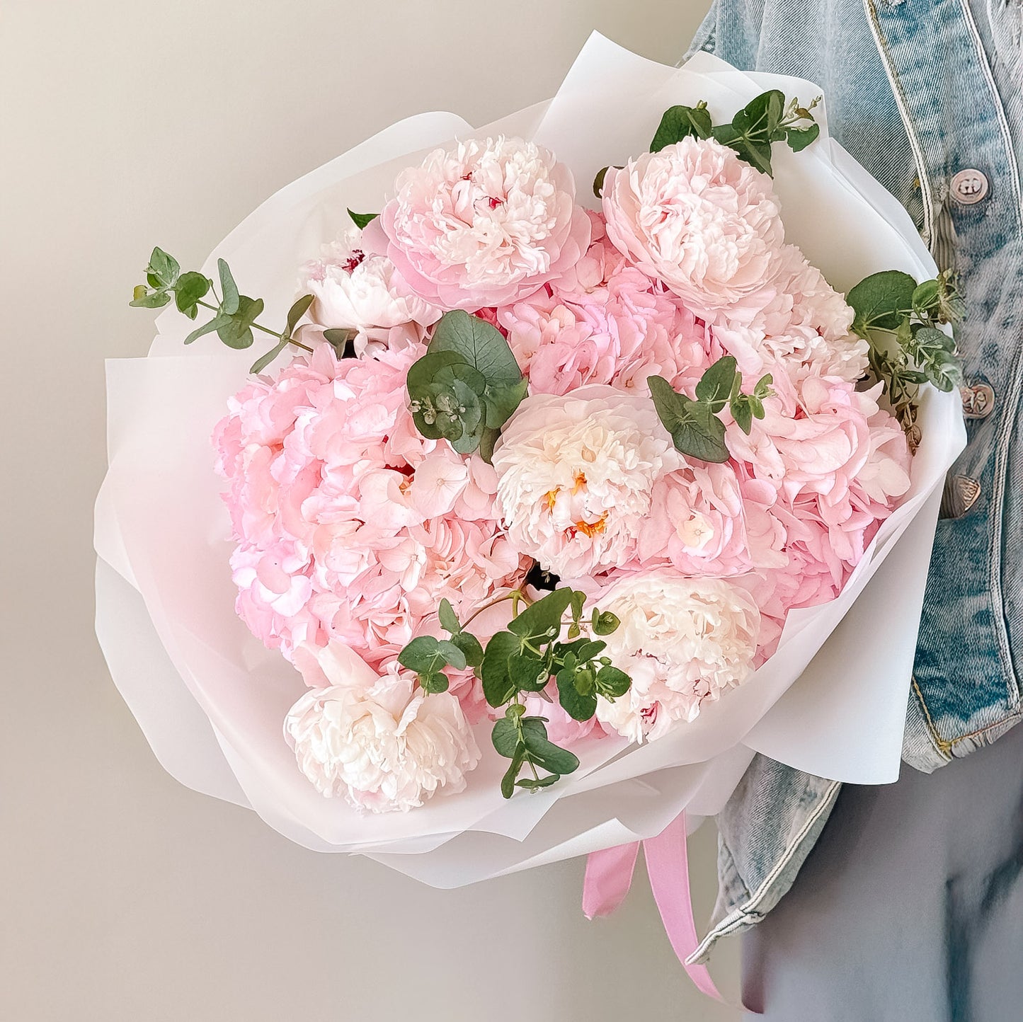 Blushing Petal Cloud – Peony & Hydrangea Bouquet