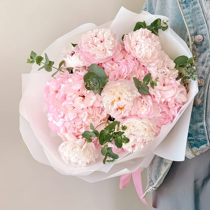 Blushing Petal Cloud – Peony & Hydrangea Bouquet