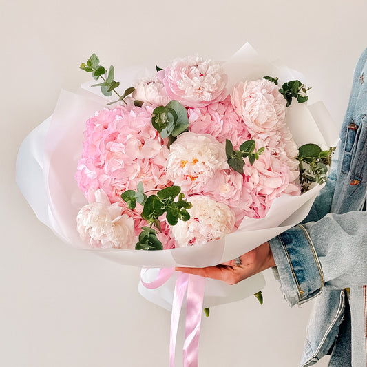 Blushing Petal Cloud – Peony & Hydrangea Bouquet