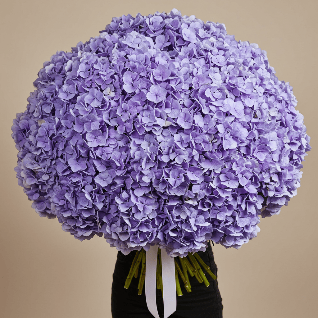 Full lavender hydrangeas with rich petals arranged in a perfect dome—elegant and bold.