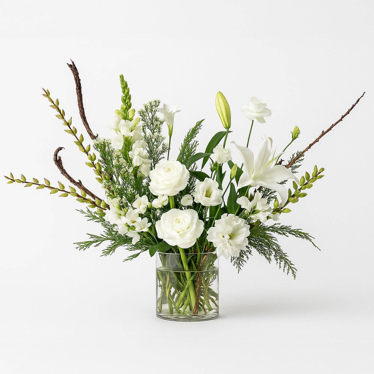 Elegant White Sympathy Flower Arrangemen - Flowers Valley Shop