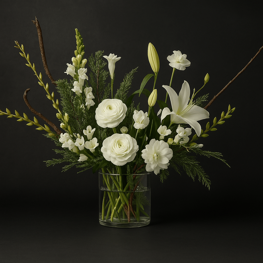 Elegant White Sympathy Flower Arrangemen - Flowers Valley Shop